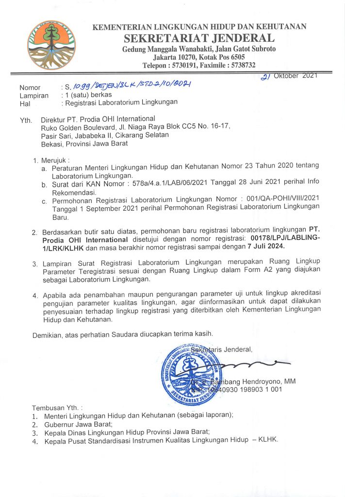 SK KeMenLHK Lab Lingkungan POHI 082021 082024 - Prodia INDTOX Lab