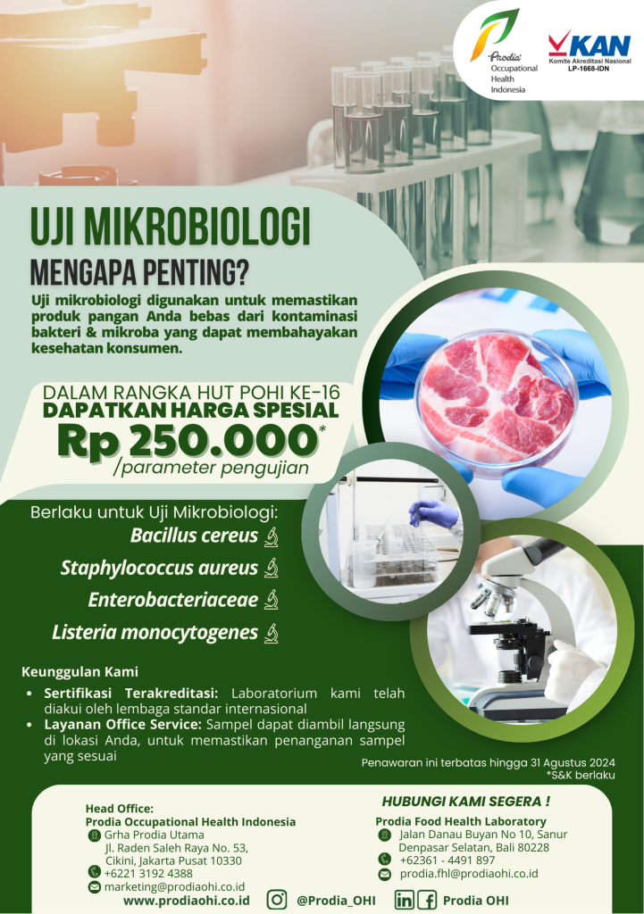 Promo Uji Mikrobiologi Patogen FHL Mulai dari 250.000 per parameter pengujian, berlaku untuk S. Aureus, Enterobacteriaceae, B. cereus, dan L. monocytogenes