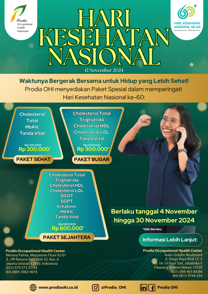 Memperingati Hari Kesehatan Nasional ke-60, Prodia OHI menyediakan paket spesial untuk pemeriksaan kesehatan dengan keringanan biaya sebesar 40%