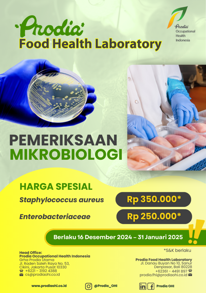 Harga spesial per parameter uji untuk mikroba patogen Staphylococcus aureus Rp 350.000* dan Enterobacteriaceae Rp 250.000*