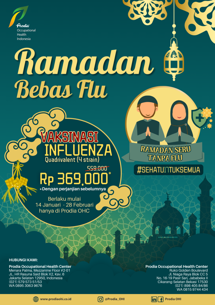 Poster terkait promo vaksinasi influenza "Ramadan Seru Tanpa Flu"