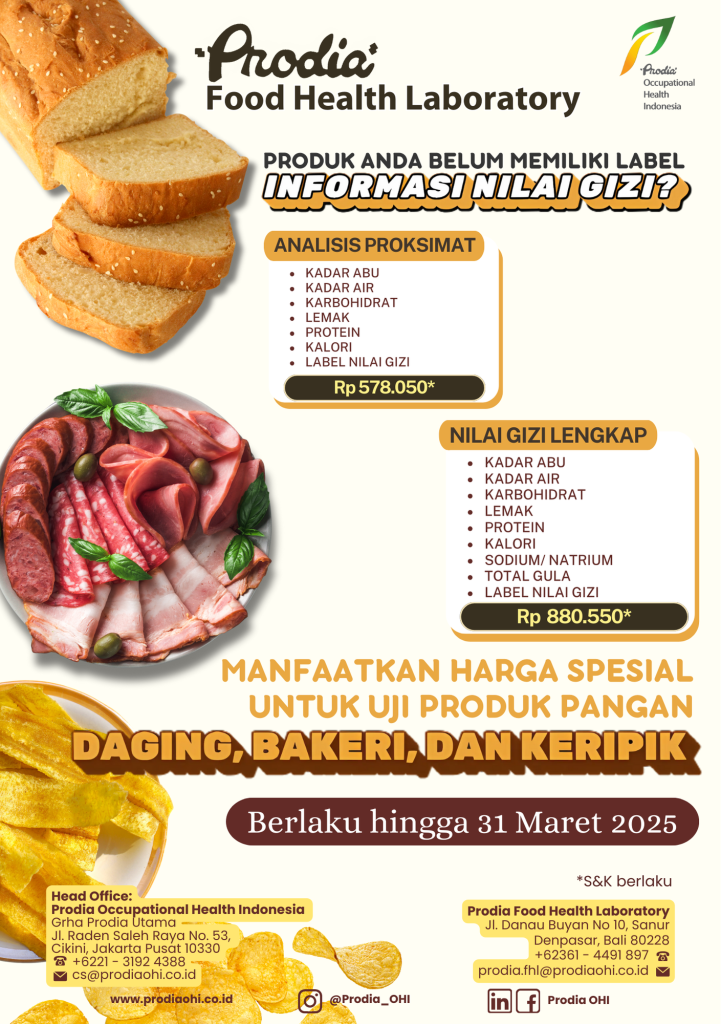 Harga Spesial Uji Nilai Gizi (Sampel Daging, Bakeri dan Keripik