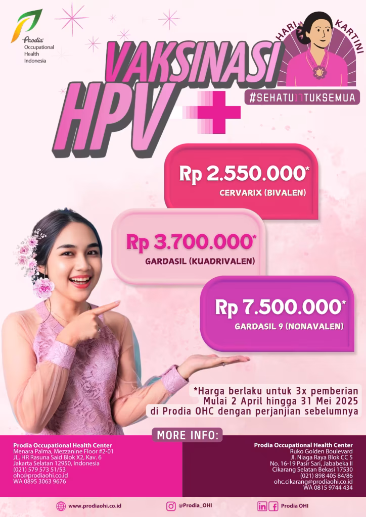 Harga Spesial unutk Vaksinasi HPV Dalam Rangka Hari Kartini mulai dari Rp 2.550.000 untuk 3x suntik hanya di Prodia OHC