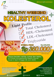 Setelah Libur Hari Raya yang sarat makanan tinggi lemak jenuh, Yuk manfaatkan "Healthy Weekend" untuk panel pemeriksaan Kolesterol setiap hari Jumat dan Sabtu dengan harga spesial Rp 360.000. Berlaku mulai 4 April hingga 28 Juni 2025 hanya di Prodia OHC.